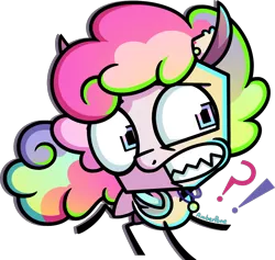 Size: 1214x1151 | Tagged: safe, artist:amberpone, derpibooru import, oc, oc:gameboy glitch, bat pony, pony, bat pony oc, big head, colorful, commission, curly hair, cute, digital art, exclamation point, eyes open, fullbody, interrobang, invader zim, jewelry, jhonen vasquez style, lighting, male, necklace, paint tool sai, pink, question mark, shading, simple background, stallion, standing, teeth, transparent background, wings