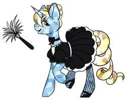 Size: 3959x3142 | Tagged: safe, artist:hellishprogrammer, derpibooru import, oc, oc:quartz glace, unofficial characters only, crystal pony, pony, clothes, crystal, crystal unicorn, crystallized, duster, female, high res, magic, maid, mare, raised hoof, simple background, solo, telekinesis, transparent background