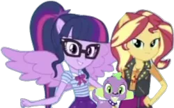 Size: 1180x730 | Tagged: safe, artist:superbobiann, derpibooru import, editor:superbobiann, sci-twi, spike, spike the regular dog, sunset shimmer, twilight sparkle, dog, equestria girls, equestria girls series, needs more jpeg, simple background, transparent background