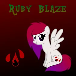 Size: 1080x1080 | Tagged: safe, artist:tacobender, derpibooru import, oc, oc:ruby blaze, unofficial characters only, pegasus, pony, 3/4 view, blood, commission, cutie mark, female, gradient background, gradient mane, mare, purple eyes, scene, scene kid, solo, vector