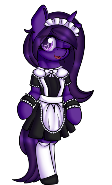 Size: 1062x1748 | Tagged: safe, artist:xcinnamon-twistx, derpibooru import, oc, oc:nova aurora, unofficial characters only, unicorn, bipedal, clothes, dress, heart eyes, maid, one eye closed, simple background, smiling, solo, transparent background, wingding eyes, wink