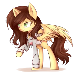 Size: 1420x1396 | Tagged: safe, artist:snowbunny0820, derpibooru import, oc, oc:cocoa, unofficial characters only, pegasus, pony, art trade, body freckles, clothes, eye clipping through hair, female, freckles, hoodie, mare, simple background, solo, spread wings, transparent background, wings
