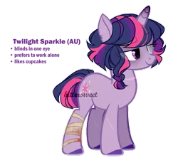 Size: 900x825 | Tagged: safe, artist:biitt, derpibooru import, twilight sparkle, pony, unicorn, alternate hairstyle, alternate universe, bandage, base used, blind eye, female, grammar error, mare, scar, short mane, short tail, simple background, solo, transparent background, unicorn twilight