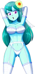 Size: 640x1344 | Tagged: suggestive, artist:the-butch-x, derpibooru import, cold forecast, equestria girls, arm behind head, armpits, belly button, bra, breasts, busty cold forecast, butch's black and white lingerie, cleavage, clothes, erect nipples, evening gloves, female, flower, flower in hair, garter belt, gloves, lingerie, long gloves, looking at you, my loves x, open mouth, panties, sexy, simple background, socks, solo, solo female, stockings, stupid sexy cold forecast, thigh highs, transparent background, underwear, wedding night, wedding veil, white underwear
