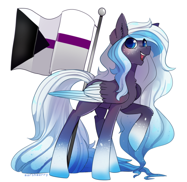 Size: 3708x3600 | Tagged: safe, artist:skylacuna, derpibooru import, oc, oc:frost bite, pegasus, pony, asexual pride flag, female, flag, high res, mare, pride, simple background, solo, transparent background, two toned wings