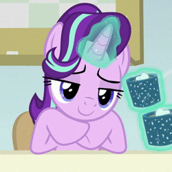 Size: 720x720 | Tagged: safe, derpibooru import, edit, screencap, starlight glimmer, pony, unicorn, marks for effort, animated, calm, chocolate, cropped, cup, drinking, empathy cocoa, floppy ears, food, grin, guidance counselor, hot chocolate, i mean i see, marshmallow, smiling, solo, sound, stare, starlight's office, webm