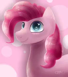 Size: 1024x1157 | Tagged: safe, artist:psychoticminkiepie, derpibooru import, pinkie pie, earth pony, pony, bubble, bubble background, female, mare, smiling, solo