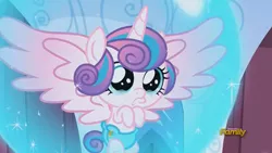 Size: 1314x739 | Tagged: safe, derpibooru import, screencap, princess flurry heart, pony, the crystalling, about to cry, baby, baby alicorn, baby flurry heart, baby pony, blue diaper, bubble, cloth diaper, crying, cute, dawwww, diaper, diapered, diapered filly, female, foal, newborn filly, sad, sad eyes, safety pin, solo, spread wings, teary eyes, weapons-grade cute, wings