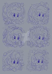 Size: 1024x1453 | Tagged: alicorn, apple, applejack, artist:kumikoponylk, book, chibi, cupcake, cutie mark, derpibooru import, fluttershy, food, gem, mane six, pinkie pie, rainbow dash, rarity, safe, twilight sparkle, twilight sparkle (alicorn), watermark