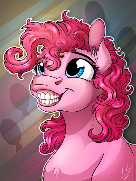 Size: 3000x4000 | Tagged: safe, artist:lupiarts, derpibooru import, pinkie pie, earth pony, pony, face of fun, faic, female, flehmen response, funny, hoers, horses doing horse things, mare, smiling, solo