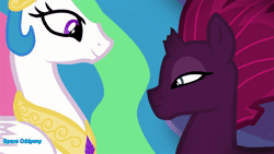 Size: 640x360 | Tagged: animated, artist:spaceoddpony, blushing, derpibooru import, female, kissing, lesbian, my little pony: the movie, princess celestia, safe, shipping, source needed, tempestia, tempest shadow