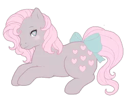 Size: 889x702 | Tagged: safe, artist:heartshapedfemme, derpibooru import, snuzzle, earth pony, pony, bow, female, g1, heart eyes, mare, prone, simple background, solo, tail bow, transparent background, wingding eyes