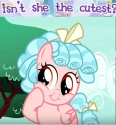 Size: 431x464 | Tagged: safe, derpibooru import, edit, edited screencap, screencap, cozy glow, pony, marks for effort, caption, cozybetes, cropped, cute, expand dong, exploitable meme, female, filly, image macro, meme, solo, wow! glimmer