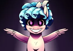 Size: 2712x1900 | Tagged: safe, artist:petalierre, derpibooru import, cozy glow, pegasus, pony, marks for effort, cozy glow is best facemaker, cozy glow's true goal, crazy glow, creepy, creepy grin, element of magic, female, filly, foal, foreshadowing, grin, hidden eyes, pure concentrated unfiltered evil of the utmost potency, pure unfiltered evil, smiling, spoilers in source, spread wings, wingding eyes, wings
