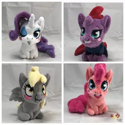 Size: 900x900 | Tagged: safe, artist:ketika, derpibooru import, derpy hooves, pinkie pie, rarity, tempest shadow, pony, chibi, emoji, irl, one eye closed, photo, plushie, scrunchy face, wink