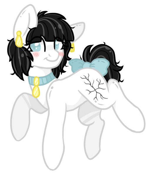 Size: 850x1000 | Tagged: safe, artist:adostume, derpibooru import, oc, oc:eve, unofficial characters only, earth pony, pony, blushing, bow, collar, ear piercing, earring, jewelry, piercing, simple background, smiling, solo, tail bow, transparent background