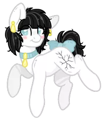 Size: 850x1000 | Tagged: safe, artist:adostume, derpibooru import, oc, oc:eve, unofficial characters only, earth pony, pony, blushing, bow, collar, ear piercing, earring, jewelry, piercing, simple background, smiling, solo, tail bow, transparent background