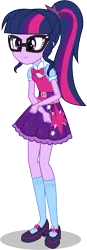 Size: 3935x11329 | Tagged: safe, artist:animehero64, artist:illumnious, derpibooru import, sci-twi, twilight sparkle, equestria girls, absurd resolution, belt, bowtie, clothes, commission, cute, female, glasses, mary janes, ponytail, shoes, simple background, skirt, socks, solo, transparent background, twiabetes, vector, vest