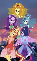 Size: 701x1141 | Tagged: safe, artist:superbobiann, derpibooru import, editor:superbobiann, adagio dazzle, aria blaze, sci-twi, sonata dusk, sunset shimmer, twilight sparkle, equestria girls, equestria girls series, forgotten friendship, rainbow rocks, fin wings, ponied up, pony ears, super ponied up, the dazzlings, wallpaper