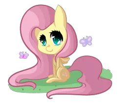 Size: 1316x1150 | Tagged: safe, artist:mocaangel, derpibooru import, fluttershy, butterfly, pegasus, pony, chibi, cute, female, looking at you, mare, shyabetes, simple background, solo, transparent background
