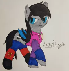 Size: 2660x2714 | Tagged: safe, artist:lucky dragon, derpibooru import, oc, oc:dark water, unofficial characters only, bat pony, bat pony oc, bisexuality, bisexual pride flag, clothes, hoodie, jewelry, male, necklace, polyamory pride flag, pride, pride month, signature, simple background, socks, stallion, traditional art
