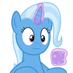 Size: 1500x1500 | Tagged: safe, artist:pizzamovies, derpibooru import, trixie, pony, unicorn, :i, empathy cocoa, female, glowing horn, magic, mare, mug, simple background, telekinesis, white background