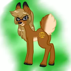 Size: 1198x1200 | Tagged: safe, artist:demonnyuu, artist:marmelmm, derpibooru import, oc, oc:willow, ponified, deer, deer pony, original species, pony, detective, doe, glasses, scales of justice, spontoon