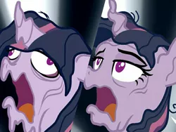 Size: 2560x1920 | Tagged: safe, derpibooru import, edit, edited screencap, screencap, mean twilight sparkle, tree of harmony, pony, the mean 6, clone, comparison, dying, everfree forest, imminent death, melting, nightmare fuel, transformation, you know for kids, you ruined everything