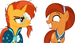 Size: 8686x5000 | Tagged: safe, artist:dashiesparkle, derpibooru import, stellar flare, sunburst, earth pony, pony, unicorn, the parent map, .svg available, absurd resolution, clothes, duo, glasses, mother and son, nervous, simple background, sunburst is not amused, transparent background, unamused, vector