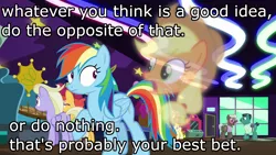 Size: 1280x720 | Tagged: safe, derpibooru import, edit, edited screencap, screencap, applejack, rainbow dash, pegasus, pony, grannies gone wild, appleghost, duo focus, elton john, female, floating head, image macro, mare, meme, netflix, open mouth, raised hoof, skylanders, skylanders academy