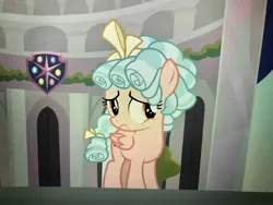 Size: 4032x3024 | Tagged: safe, derpibooru import, screencap, cozy glow, pegasus, pony, marks for effort, bow, cropped, female, filly, hair bow, sad, solo, tail bow
