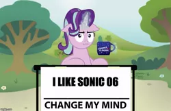 Size: 773x500 | Tagged: safe, artist:aleximusprime, derpibooru import, starlight glimmer, marks for effort, :i, change my mind, crossover, image, jpeg, meme, obligatory pony, solo, sonic 06, sonic drama, sonic the hedgehog, sonic the hedgehog (2006), sonic the hedgehog (series), steven crowder