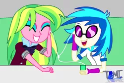 Size: 1874x1256 | Tagged: safe, artist:tommychipmunk, derpibooru import, lemon zest, vinyl scratch, equestria girls