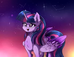 Size: 2584x1997 | Tagged: alicorn, artist:marbola, chest fluff, constellation, cute, derpibooru import, ear fluff, female, mare, safe, solo, stars, sunset, twiabetes, twilight sparkle, twilight sparkle (alicorn)