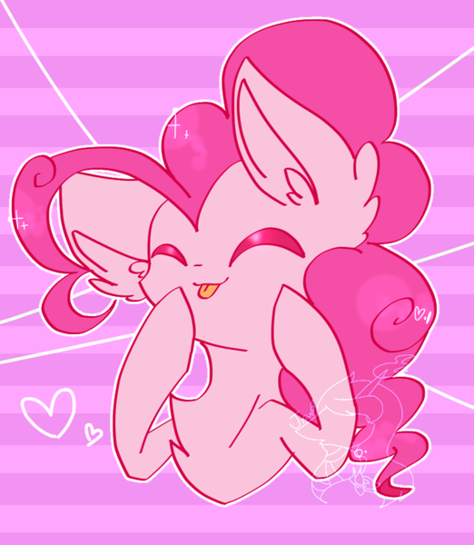 Size: 600x690 | Tagged: safe, artist:jisuppe, derpibooru import, pinkie pie, pony, :p, bust, chest fluff, cute, diapinkes, ear fluff, eyes closed, heart, portrait, solo, tongue out