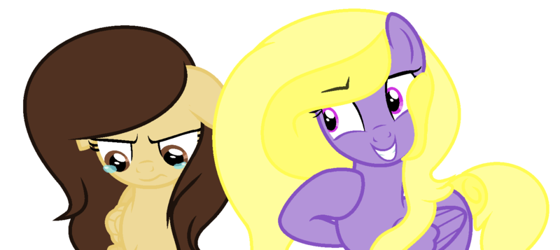 Size: 1571x701 | Tagged: safe, artist:rachelclaraart, derpibooru import, oc, oc:rachel, oc:rosalina, earth pony, pegasus, pony, crying, duo, female, mare, simple background, transparent background