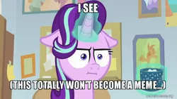 Size: 800x450 | Tagged: safe, derpibooru import, edit, edited screencap, screencap, starlight glimmer, pony, unicorn, marks for effort, :i, door, empathy cocoa, faic, female, floppy ears, glowing horn, i mean i see, image macro, magic, mare, meme, picture, solo, telekinesis