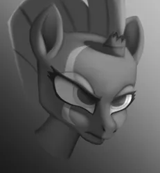 Size: 1183x1280 | Tagged: safe, artist:ahobobo, derpibooru import, tempest shadow, pony, unicorn, broken horn, bust, eye scar, grayscale, head, monochrome, scar, solo