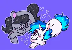 Size: 1280x893 | Tagged: safe, artist:swineburst, derpibooru import, octavia melody, vinyl scratch, female, heart, lesbian, one eye closed, scratchtavia, shipping