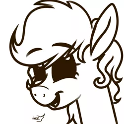 Size: 1000x1000 | Tagged: safe, artist:binkyt11, derpibooru import, oc, oc:binky, unofficial characters only, earth pony, hybrid, pony, zony, heck, monochrome, simple background, solo, speech bubble, white background