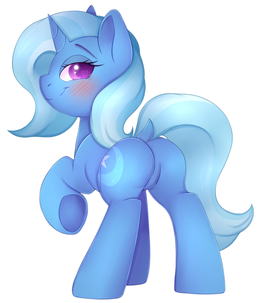 Size: 2549x3000 | Tagged: suggestive, artist:php85, derpibooru import, trixie, pony, unicorn, blushing, cutie mark, dock, eyelashes, featureless crotch, female, heart eyes, looking at you, mare, plot, raised hoof, rear view, simple background, smiling, smirk, solo, solo female, teasing, the great and powerful ass, transparent background, underhoof, wingding eyes