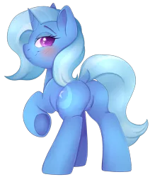 Size: 2549x3000 | Tagged: suggestive, artist:php85, derpibooru import, trixie, pony, unicorn, blushing, cutie mark, dock, eyelashes, featureless crotch, female, heart eyes, looking at you, mare, plot, raised hoof, rear view, simple background, smiling, smirk, solo, solo female, teasing, the great and powerful ass, transparent background, underhoof, wingding eyes