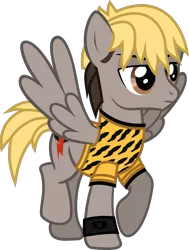 Size: 945x1253 | Tagged: safe, artist:lightningbolt, derpibooru import, ponified, pegasus, pony, .svg available, angry, clandestine industries, clothes, danger days: the true lives of the fabulous killjoys, kobra kid, male, mikey way, my chemical romance, raised hoof, raised leg, shirt, simple background, solo, spread wings, stallion, standing, svg, t-shirt, transparent background, vector, wings, wristband