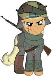 Size: 2042x3000 | Tagged: semi-grimdark, artist:brony-works, derpibooru import, part of a set, applejack, pony, blood, bloodshot eyes, boots, camouflage, clothes, german, gun, helmet, high res, military, military uniform, mud, rifle, scar, scarf, shoes, simple background, solo, stahlhelm, transparent background, uniform, vector, weapon, world war i