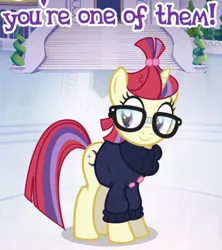 Size: 556x625 | Tagged: safe, derpibooru import, moondancer, pony, conspiracy moondancer, conspiracy theory, gameloft, glasses, join the herd, meme, one of us, out of context, solo, welcome to the herd, wow! glimmer