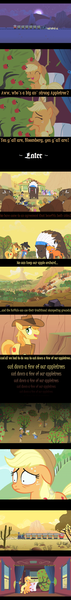 Size: 699x5874 | Tagged: applejack, appleloosa, artist:ultrathehedgetoaster, bloomberg, comic, derpibooru import, edited screencap, orchard, over a barrel, safe, screencap, screencap comic, tree