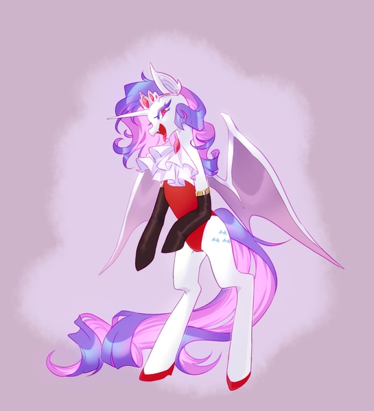 Size: 1280x1408 | Tagged: safe, artist:kkmrarar, derpibooru import, rarity, bat pony, pony, bat ponified, clothes, crown, female, jewelry, leotard, mare, open mouth, race swap, raribat, regalia, solo, stockings, thigh highs