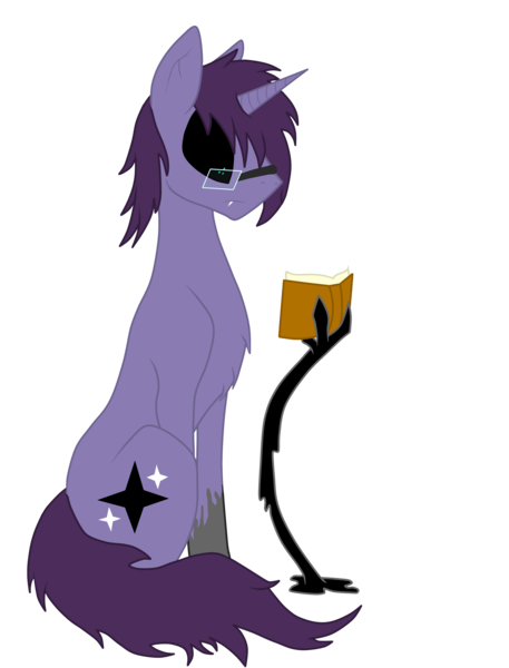 Size: 1931x2534 | Tagged: safe, artist:riygan, derpibooru import, oc, oc:dimmed star, unofficial characters only, pony, unicorn, fanfic, fanfic:the power of the equinox, black sclera, book, fanfic art, glasses, horn, reading, rule 63, simple background, sitting, transparent background, unicorn oc