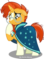 Size: 3333x4415 | Tagged: safe, artist:vector-brony, derpibooru import, sunburst, pony, unicorn, the parent map, adorkable, cloak, clothes, cute, dork, male, puppy dog eyes, sad, simple background, solo, stallion, sunbetes, transparent background