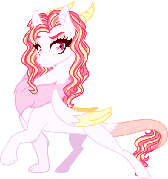 Size: 1008x1075 | Tagged: safe, artist:whalepornoz, derpibooru import, oc, oc:princess pinkprint, unofficial characters only, hybrid, adoptable, female, interspecies offspring, offspring, parent:discord, parent:princess celestia, parents:dislestia, pose, simple background, solo, transparent background